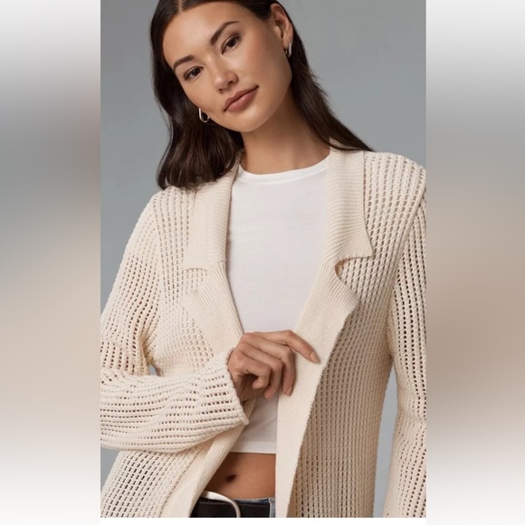 Anthropologie Pilcro Long Sleeve Open Stitch Duster Sweater Notch Collar Knit - Picture 2 of 5